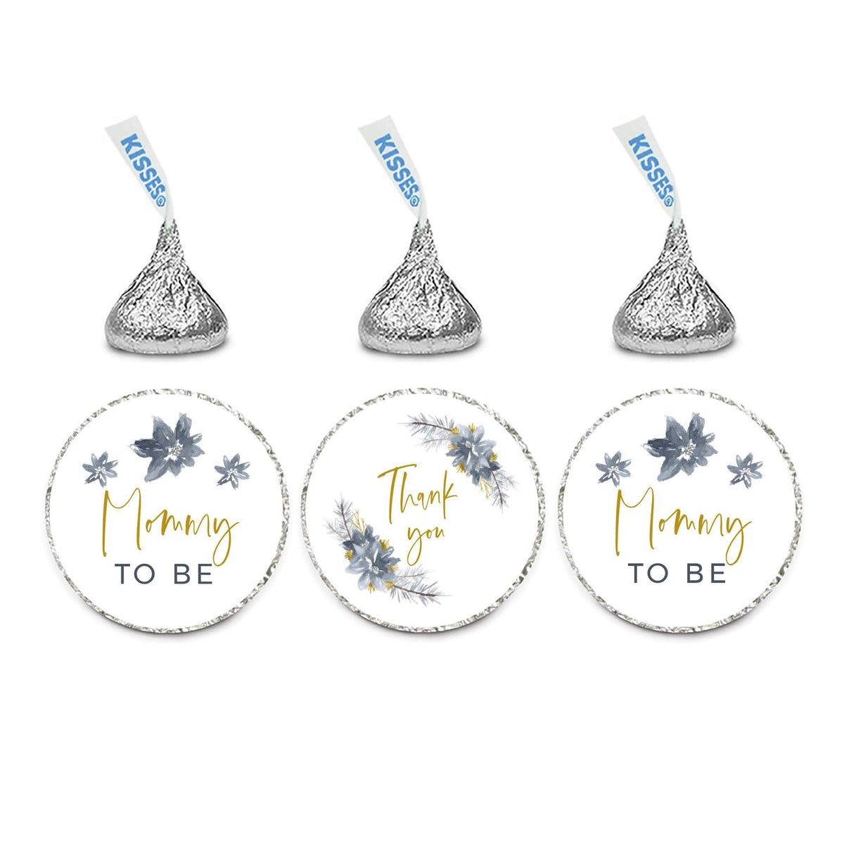 Andaz Press Winter Watercolor Snowflakes and Gray Florals Baby Shower Party Collection, Chocolate Drop Label Stickers Trio, Mommy to Be, 240-Pack