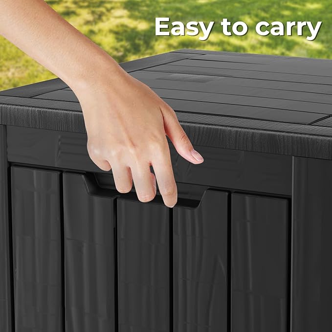 35 Gallon Lockable Resin Deck Box, Waterproof & UV-Resistant Outdoor Storage Box for Outdoor Cushion Storage, Garden Tools & Pool Accessories Storage, Black