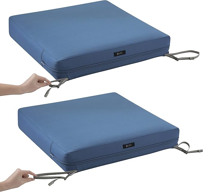 Classic Accessories Ravenna Water-Resistant 21 x 19 x 5 Inch Patio Seat Cushion, Empire Blue, Patio Loveseat Cushion