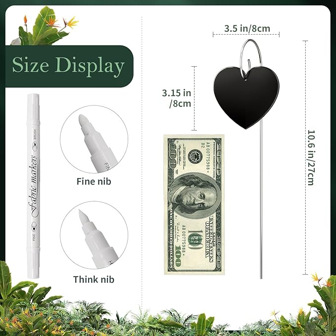 60-Pack Iron Metal Heart Shaped Garden Markers Weatherproof Metal Plant Labels Large Planting Seedling Stake Signs, for Seedlings Herbs Vegetable Greenhouse Gifts with White Marker Pen Labels