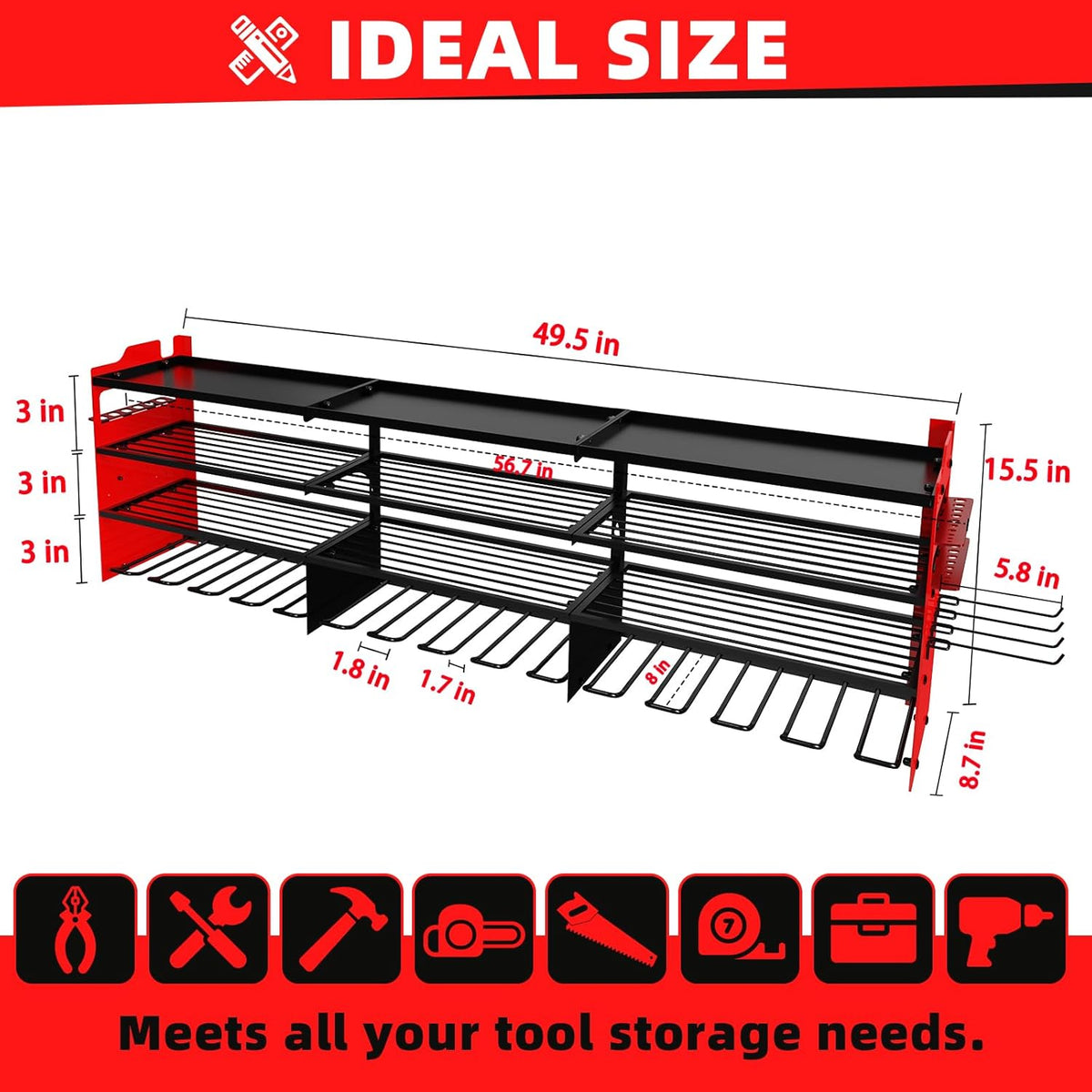 Power Tool Organizer Wall Mount with 12-Drill Holders-800Lbs Load Heavy Duty Metal 4-Layers Garage Storage and Organization Adjustable Battery Tools Rack Utility Racks Gifts for Men