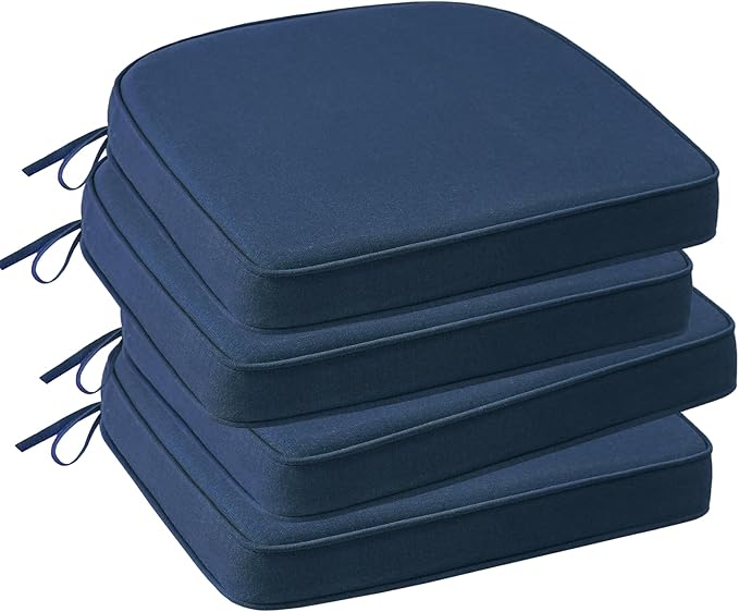 Outdoor Sunbrella Round Corner Seat Cushion, 17"x16"x2", Set of 4, Non Slip Seat Cushion Pads with Removable Cover for Patio Furniture, Garden Yard Lawn, Specrtum Indigo