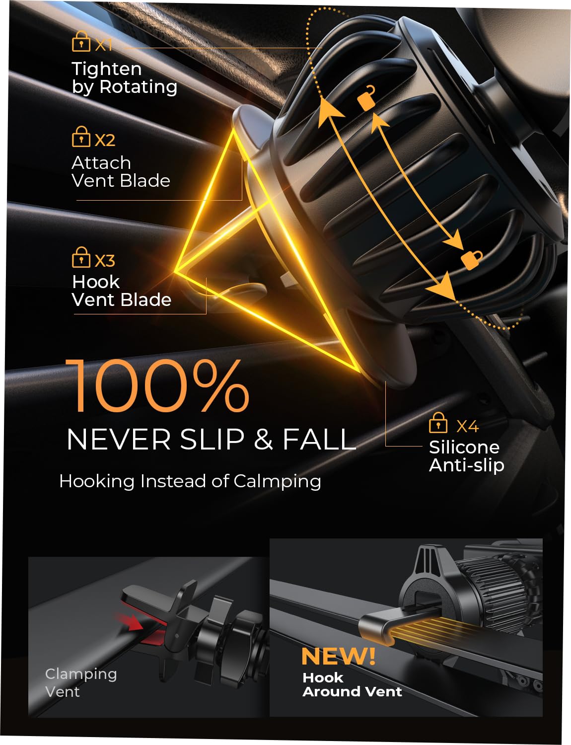 AINOPE Air Vent Phone Mount for Car [Drop-in Grip]Gravity Phone Holder for Car Vent Phone Mount for iPhone 18 Pro Max 17 16 15 Galaxy S26 S25, Universal Interior Accessories Gifts for Men Women, Black