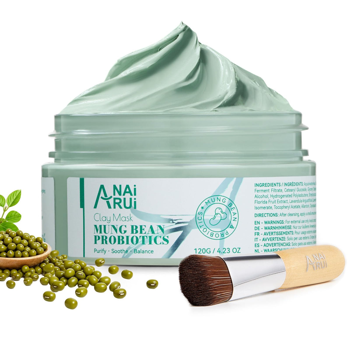 ANAI RUI Mung Bean & Probiotics Clay Mask, 4.23oz