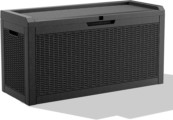 DRATO 60 Gallon Deck Box, Waterproof Resin Large Outdoor Storgae Box for Patio Furniture, Patio Cushions, Gardening Tools, Pool and Sports Supplies, Lockable