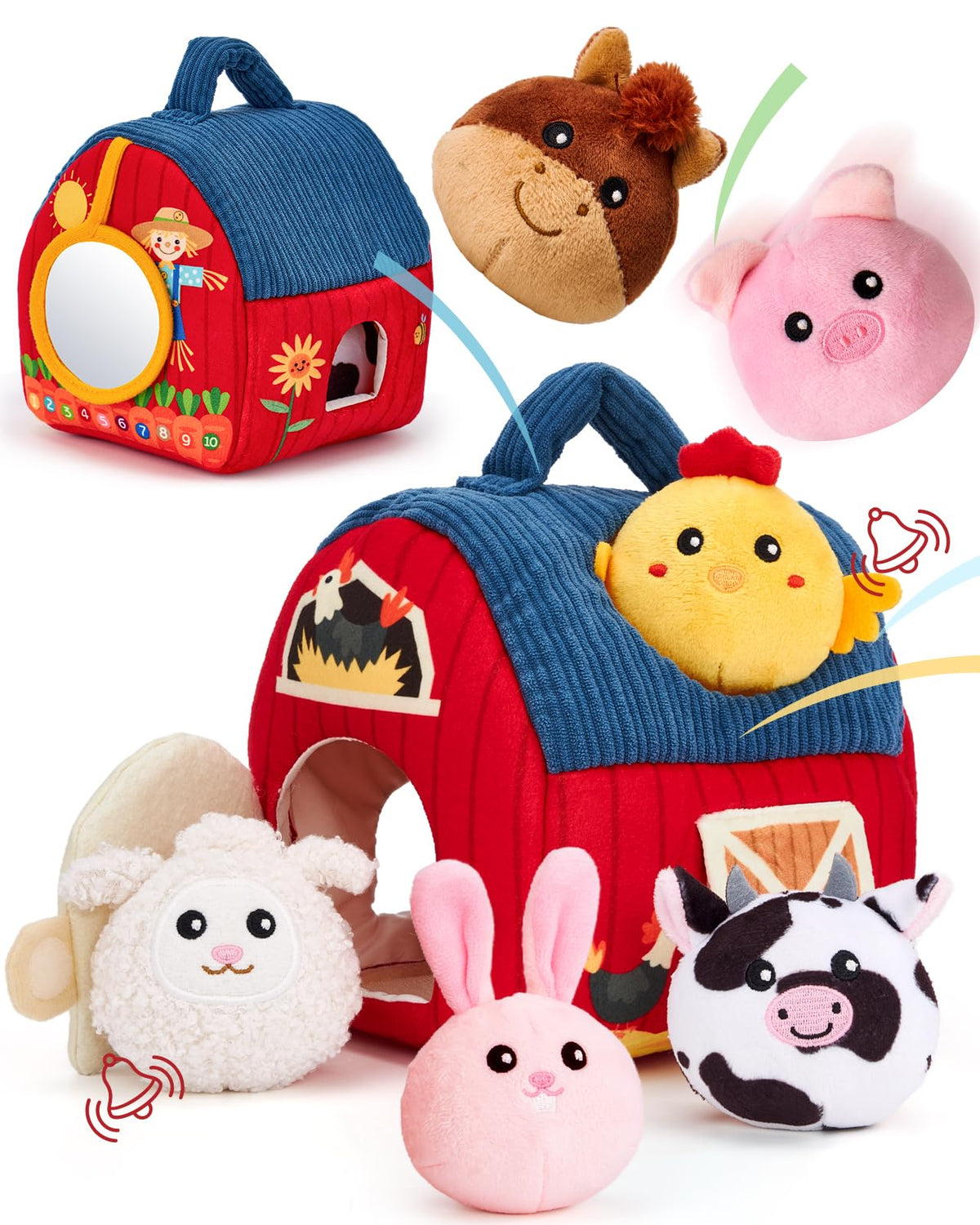 hahaland Baby Toys 6-12 Months - Surprise Barn Stuffed Farm Animals Plush