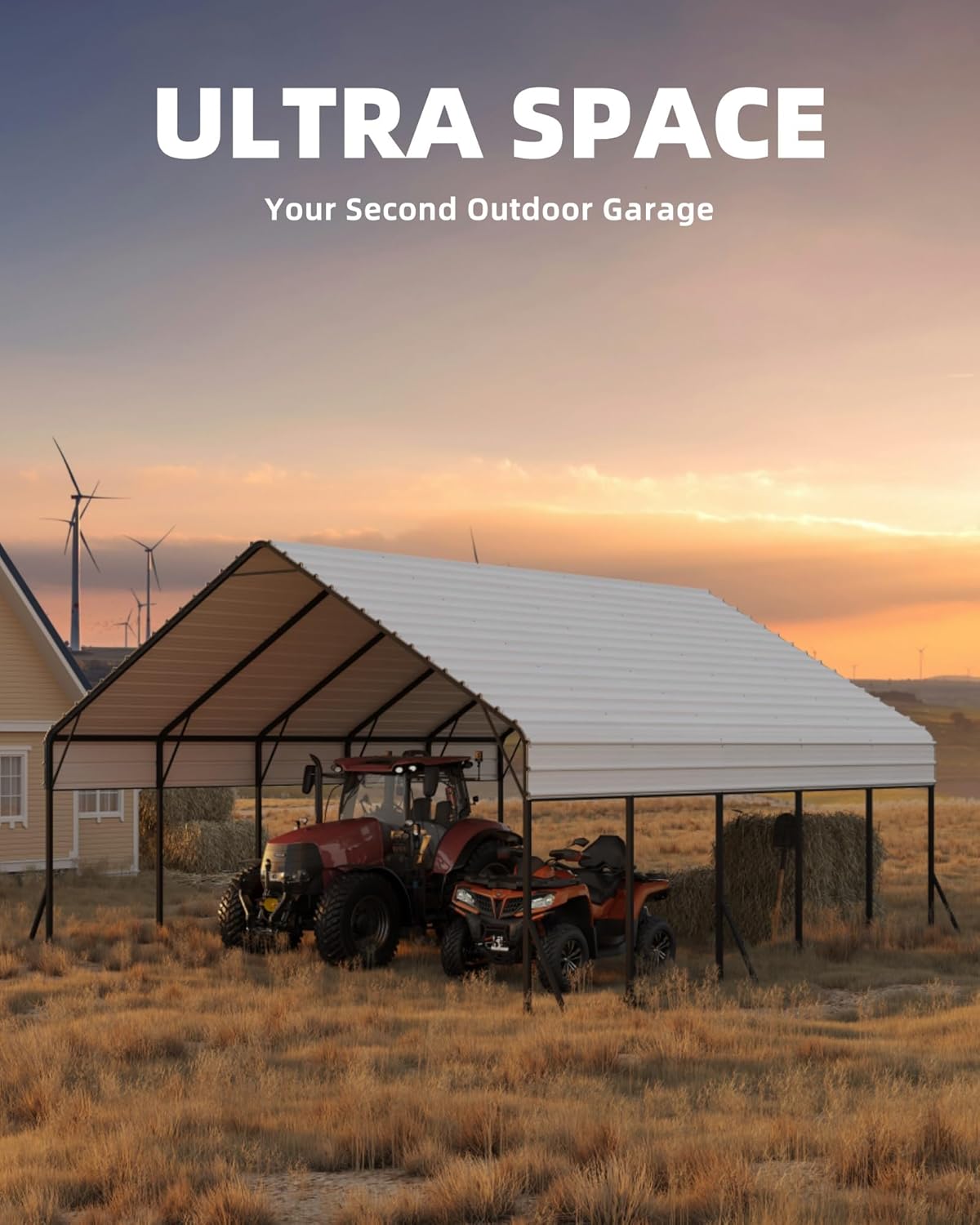 20'x25'x13' Metal Carport for 2 Cars, Extra Tall Car Port, Reinforced Frame and Roof for All-Weather, for Bass Boats, Full-Sized Pickup Trucks, and Tractors, N.W. 980 Lbs