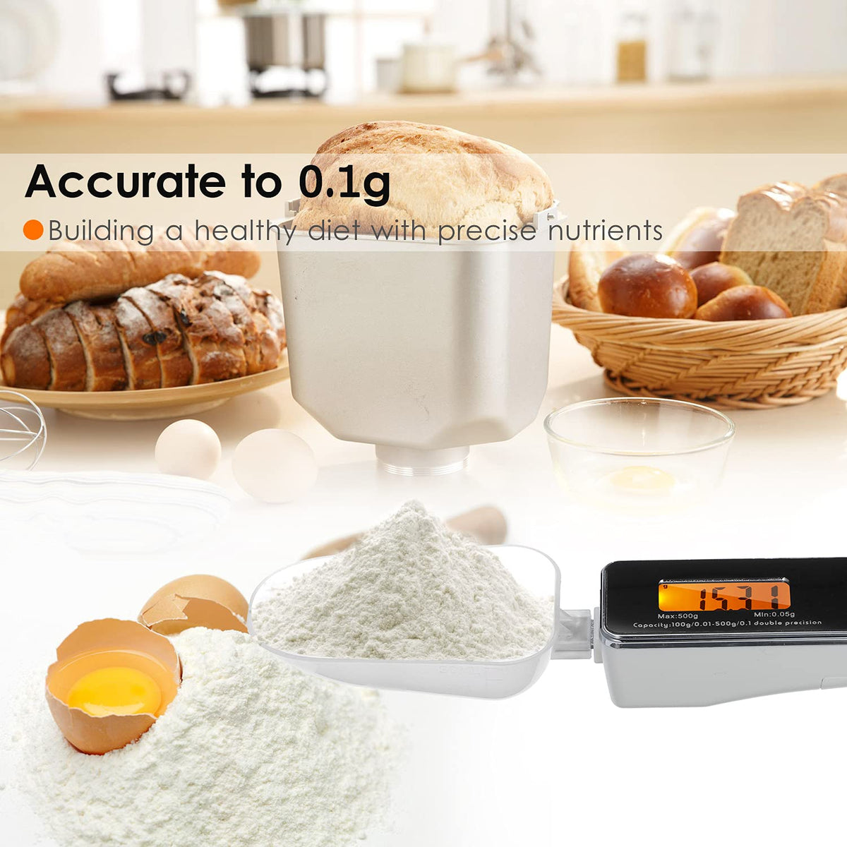 ERYUE Spoon Scale, Digital Spoon Scale Electronic Measuring Spoon Scale Household Kitchen Spoon Scale Food Scale with Tare Function Capacity 0.05g to 500g Support Unit g/oz/gn/ct/