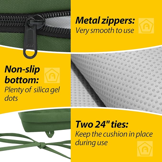 AAAAAcessories Outdoor Seat Cushions for Chairs, Waterproof, Fade-Resistant Patio Furniture Replacement Cushions, 21" x 21" x 4", Set of 2, Dark Moss Green
