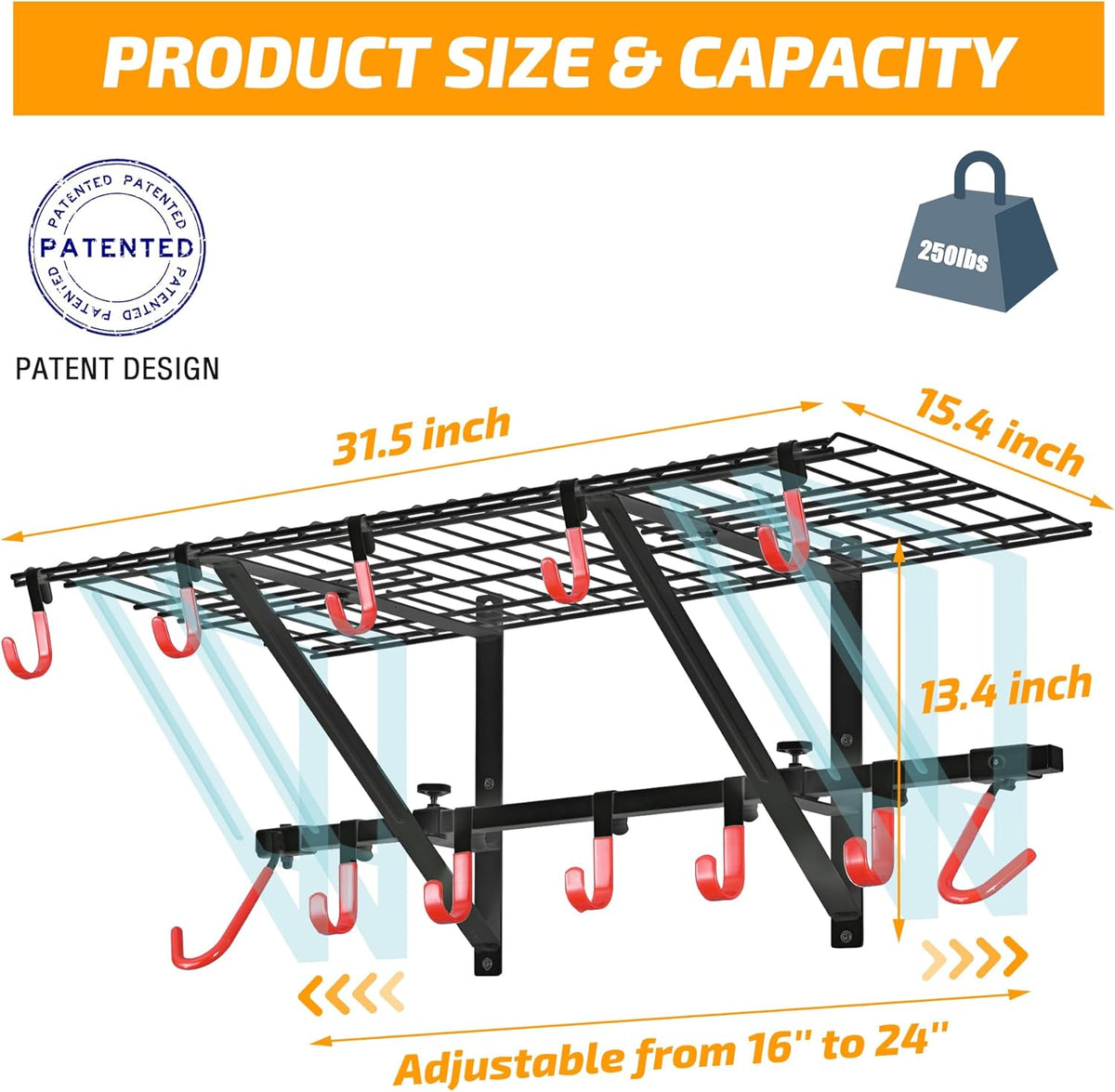 PLKOW Garage Wall Shelving 1 Pack Includes 2 Bike Hooks, Wall Shelves Garage Organizer with Vertical Bike Hanger, Powder Coated Steel (1 Pack)