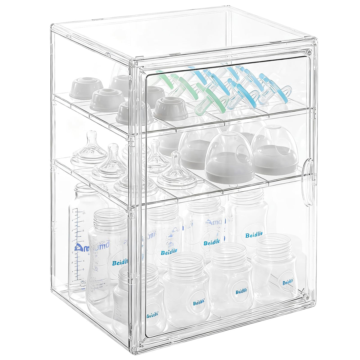 ERTIUANIO Baby Bottle Organizer – 3 Tier Acrylic Bottle Storage Organizer container, Clear Plastic Bottle Station Organizers Drawers for Countertop Kitchen Cabinet Vanity, Bathroom, Gifts for New Mom