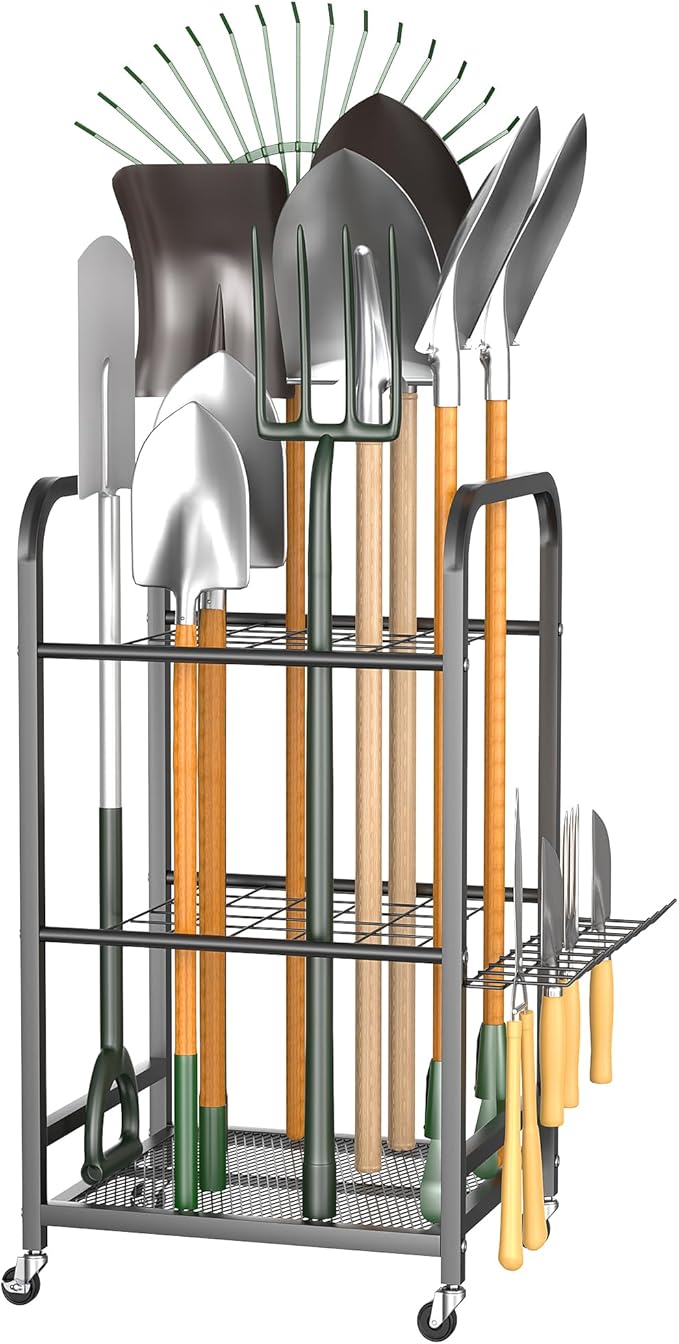 EVERHANGER Garden Tool Organizer and Storage, Yard Tool Stand Garage Tool Organization, Yard Tool Racks for Indoor/Outdoor Use