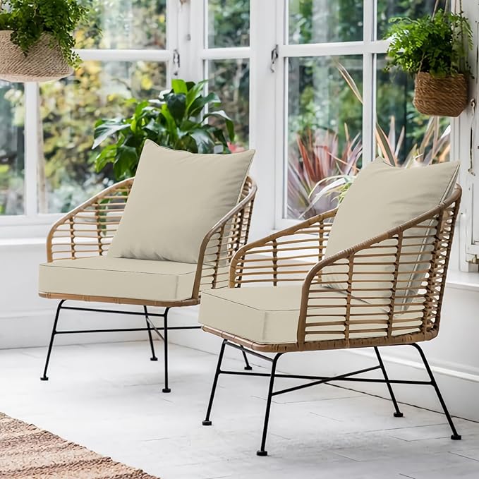 Favoyard Outdoor Seat Cushion Set 19 x 19 Inch Waterproof & Fade Resistant Patio Furniture Cushions with Removable Cover Deep Seat & Back Cushion with Handle and Adjustable Straps for Chair Sofa Couch