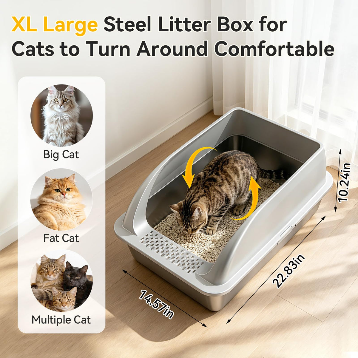 Tevila 2 Pack XL Stainless Steel Litter Box with High Sides for Large Cat