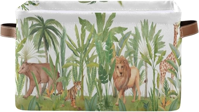 Animal Rectangular Storage Basket Organizer Bin Shelf Baskets For Home Office Dorm Lions Tigers Bears Giraffes Forests