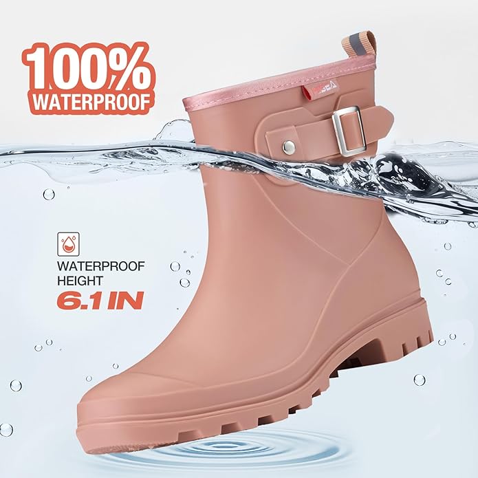 HISEA Women's Ankle Rain Boots Waterproof, Fashion Short Garden Shoes Anti-slip for Women with Comfortable Insole