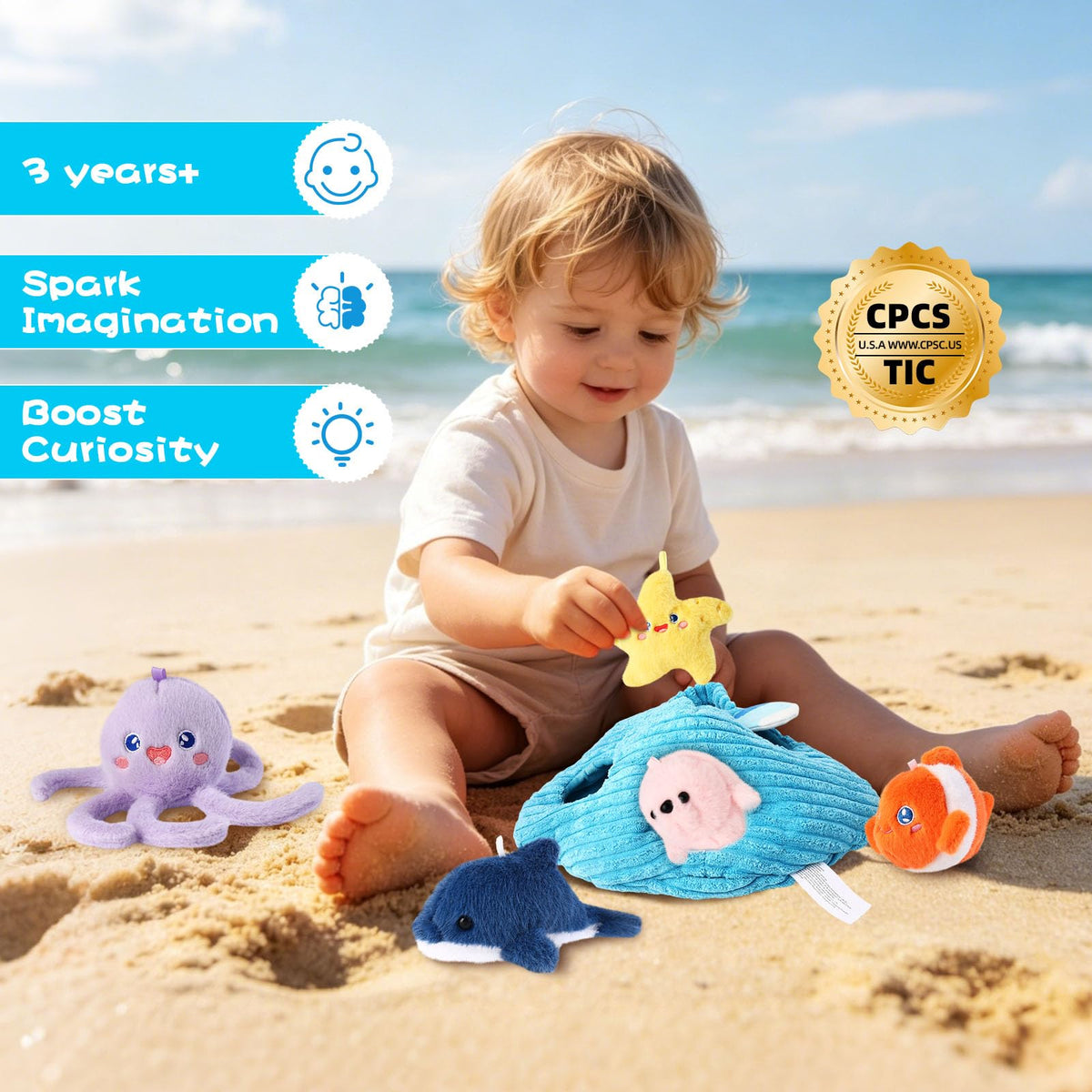 MIAODAM Ocean Sea Stuffed Animal Plush Set, 6Pcs Soft Sea Creature Plushies