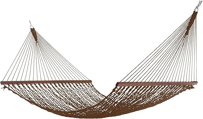 Hatteras Hammocks Deluxe Antique Brown DuraCord Rope Hammock – 13 ft. x 60 in., 2-Person, 450 lb Capacity, Cumaru Spreader Bar, Zinc-Plated Hardware – Handcrafted in The USA