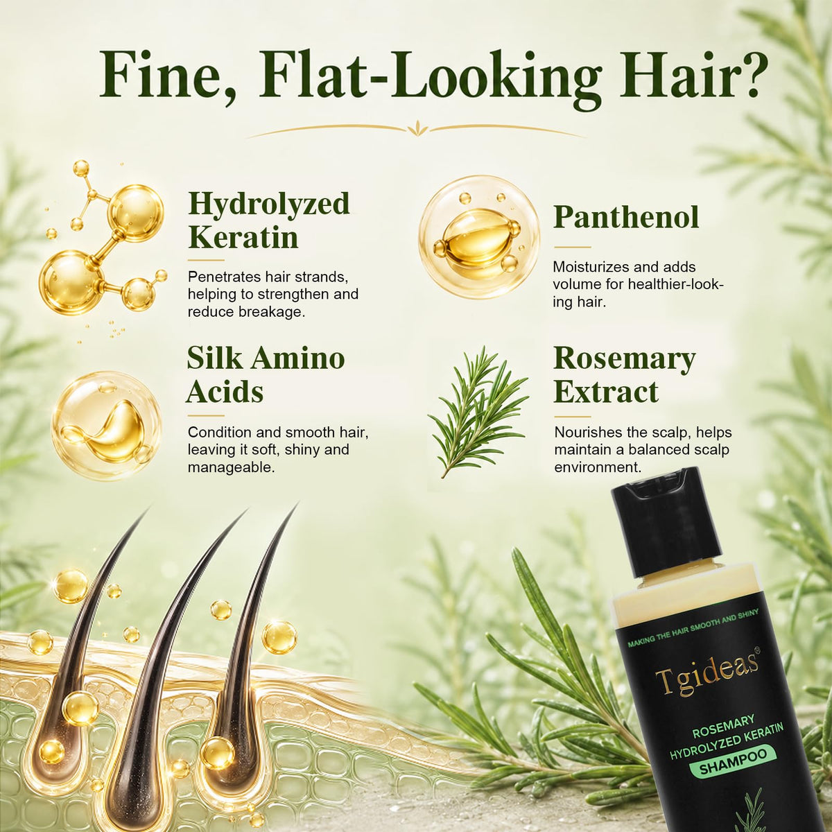 Tgideas Rosemary Biotin Volumizing Shampoo for Thinning Hair, 7.4 Fl Oz