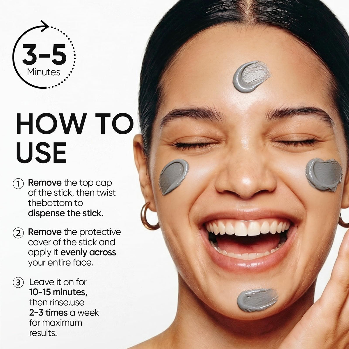 SKINTIFIC Deep Pore Cleansing Blackhead Remover Face Mask Stick, Mud Mask with Natural Alaska Volcano Clay, Gentle Exfoliating, Smoothing Skin, Non-Drying, Skincare Facial Mask