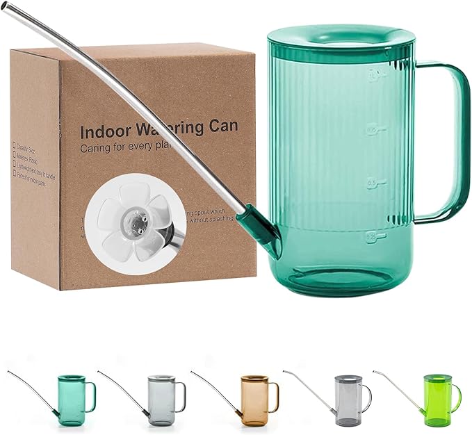 Long Spout Watering Can Indoor, Small Watering Cans for House Plants, Flowers, Succulents 33.8oz(Green)