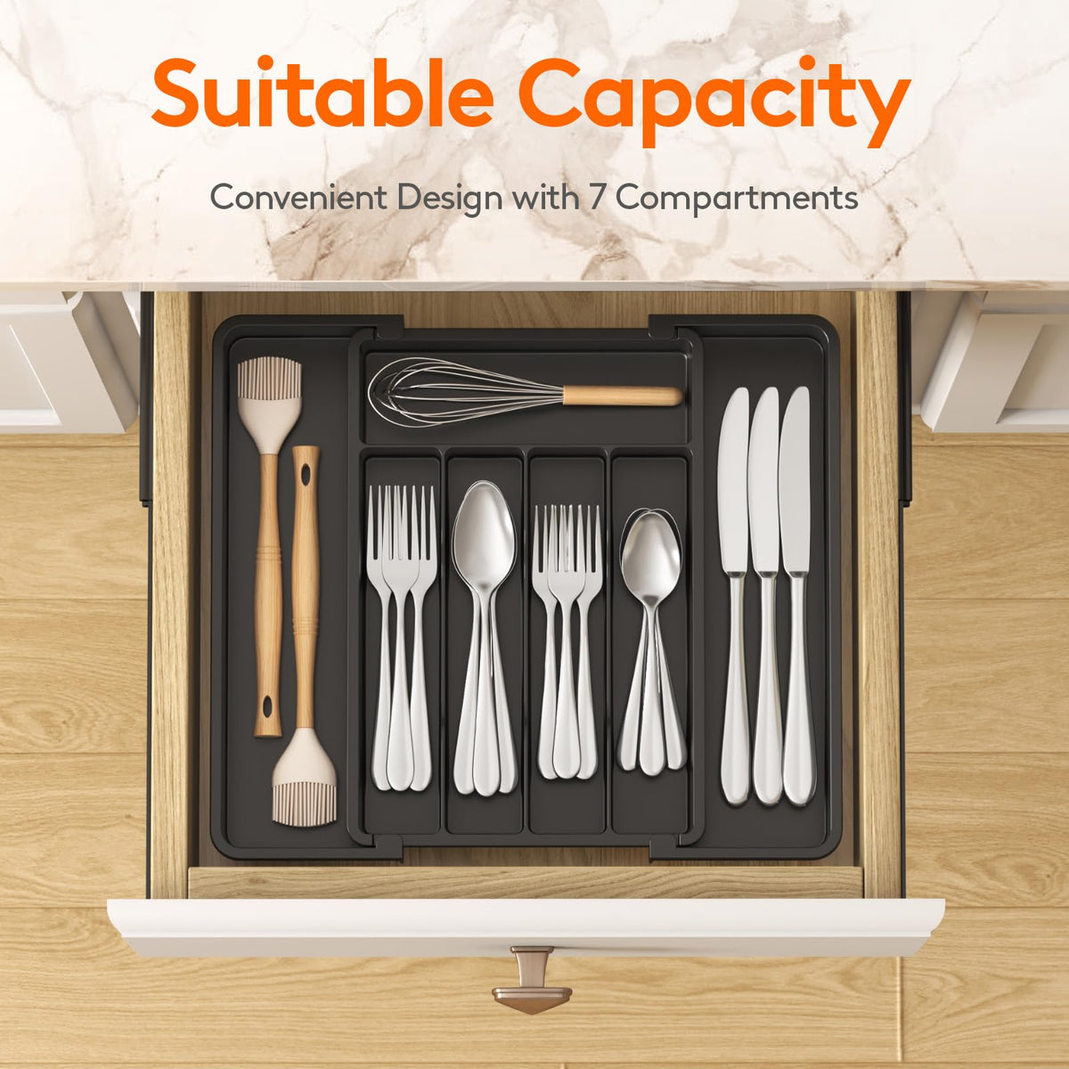 Lifewit Expandable Silverware Drawer Organizer, Kitchen Utensil Tray
