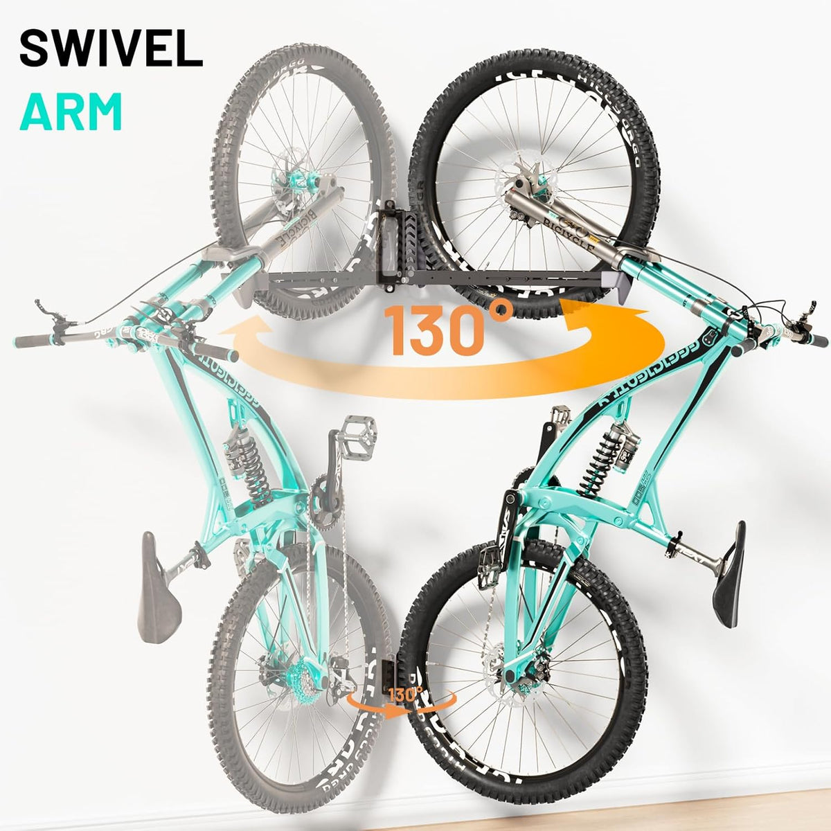 Swivel Bike Rack Wall Mount, Bike Hangers for Garage, Space-Saving Vertical Bike Holder, Holds up to 77 lbs, Bicycle Wall Hanger Storage, No Heavy Lifting Required Indoor Hanging Bike Rack-Gray