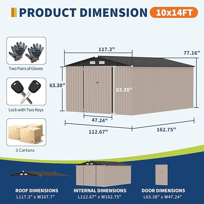 10x14 FT Metal Storage Sheds Outdoor, Metal Yard Sheds Garden Shed Kit, Metals Tool Shed with Lockable Door, Metals UtilityShed Buildings with Air Vent for Backyard Garden Patio Lawn