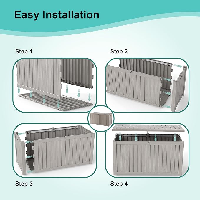 150Gal Outdoor Deck Box Waterproof, Lager Patio Storage Box Indoor and Outdoor Use, Lockable Resin Storage Bin for Patio Furniture Cushions Garden Tools, Package Delivery,UV Resistant-Grey