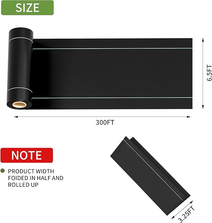 6.5ftx300ft Weed Barrier Landscape Fabric Heavy Duty, Premiun 3oz Garden Geotextile Fabric, Outdoor Weed Blocker Landscaping Fabric, for Driveway Mats, Erosion Control, Ground Cover Weed Barrier