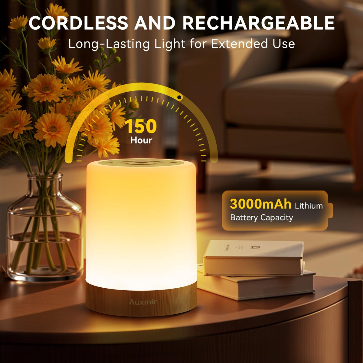 Auxmir Nursery Night Light, Rechargeable Touch Lamp, 256 RGB, Brown-2 Pack