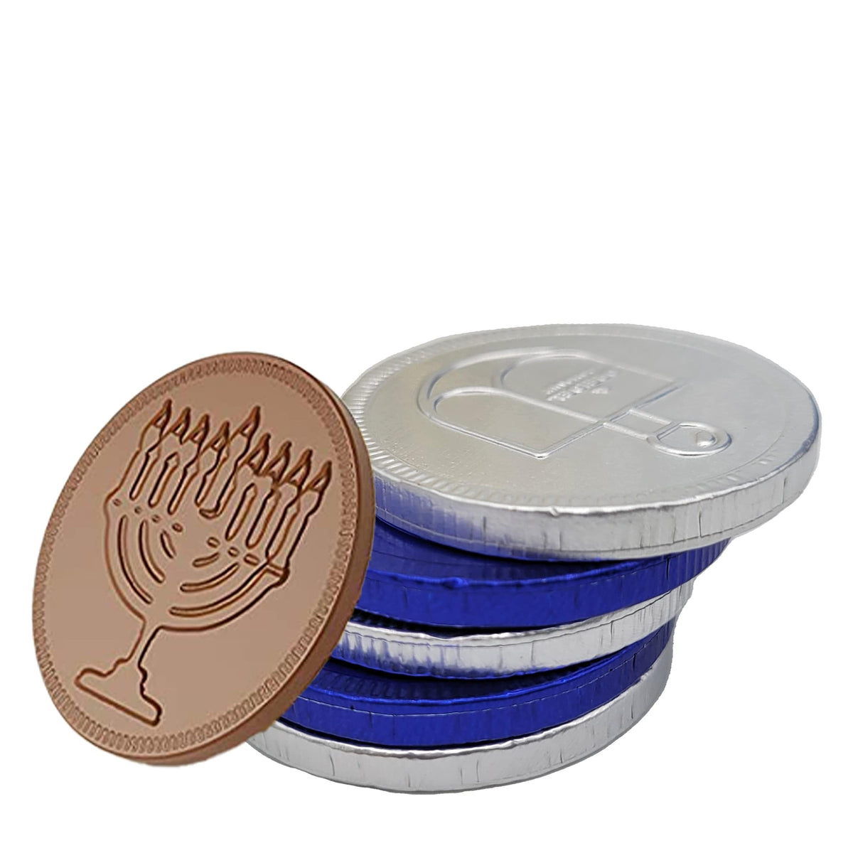 The Dreidel Company 200-Mesh Bags Original Hanukkah Chocolate Gelt Blue & Silver Coins in Mesh Bags, Made with Premium Belgian Milk Chocolate, Gluten
