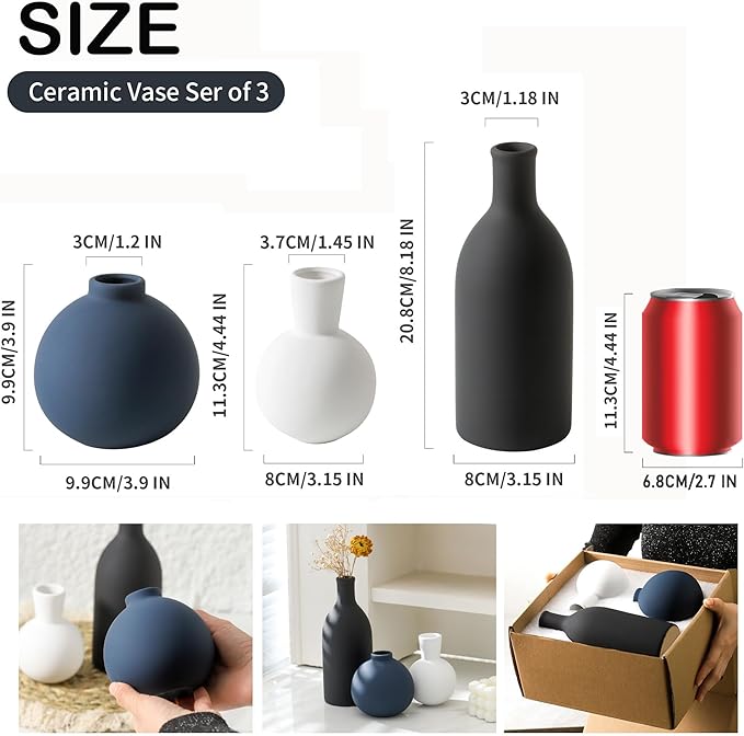 Ceramic Vase Set of 3 | Vases Home Decor | Decorative Flower Table Rustic Vase Modern Decor Vase Neutral Pottery Vases for Entryway Mantel Living Room Kitchen Bedroom -Multicolor Modern