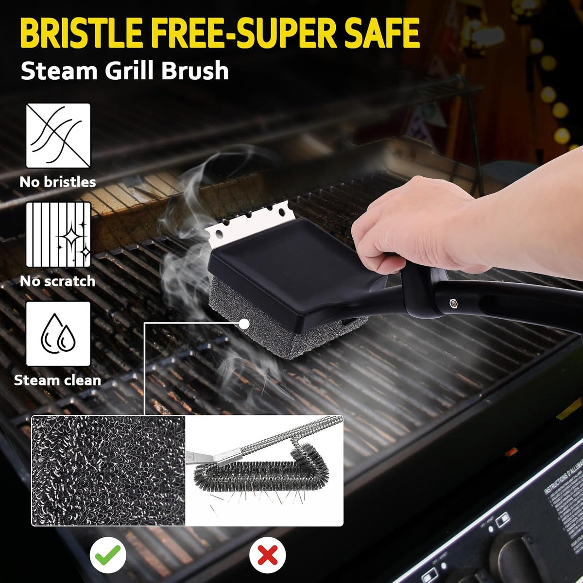 Grill Brush Brsitle Free, Replacement Cleaning Head, Heat-Resistant Kevlar Head for Steam Grill Brush(Only Replaceable Cleaning Head)