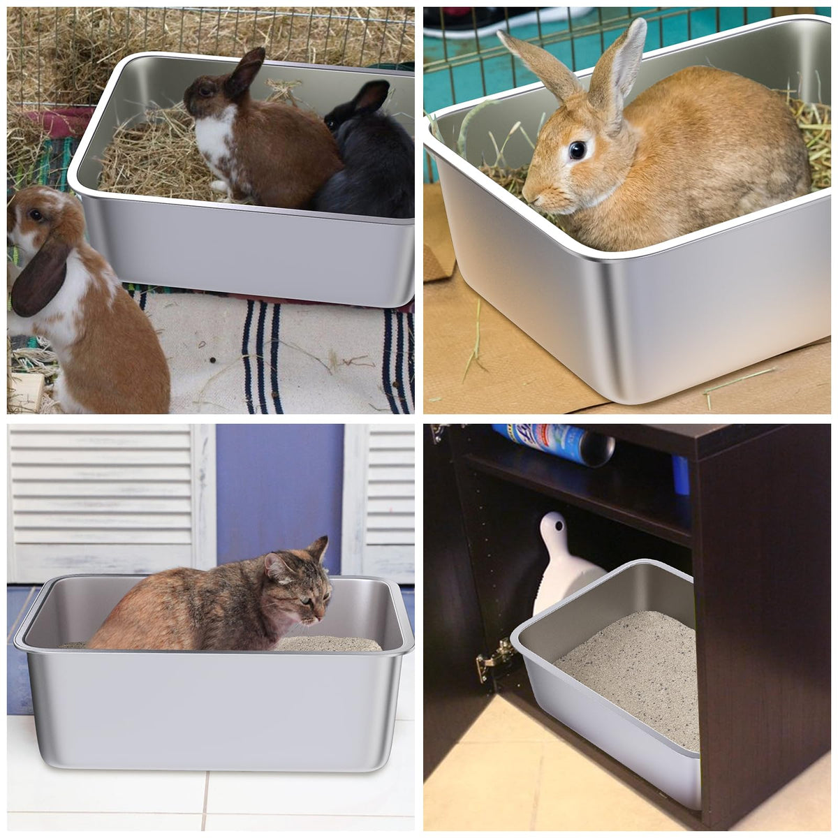 Holintan Stainless Steel Litter Box 2 Pack, Metal Cat Litter Box