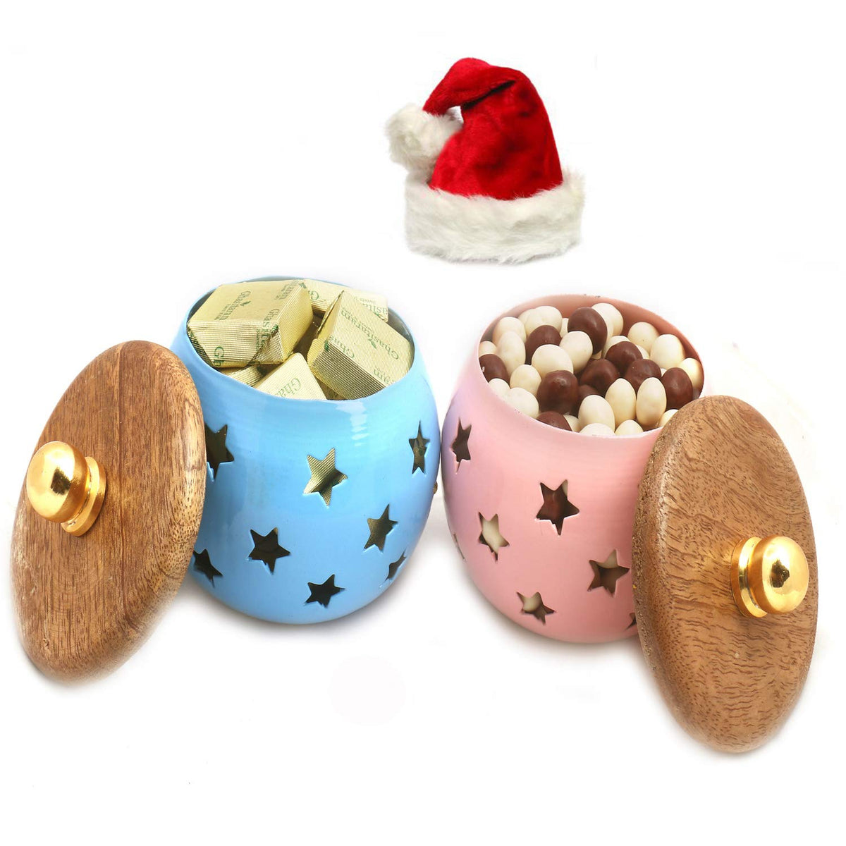 Ghasitaram Gifts Christmas Gifts Chocolates Hampers - Set of 2 Chocolate and Nutties Metal Jars