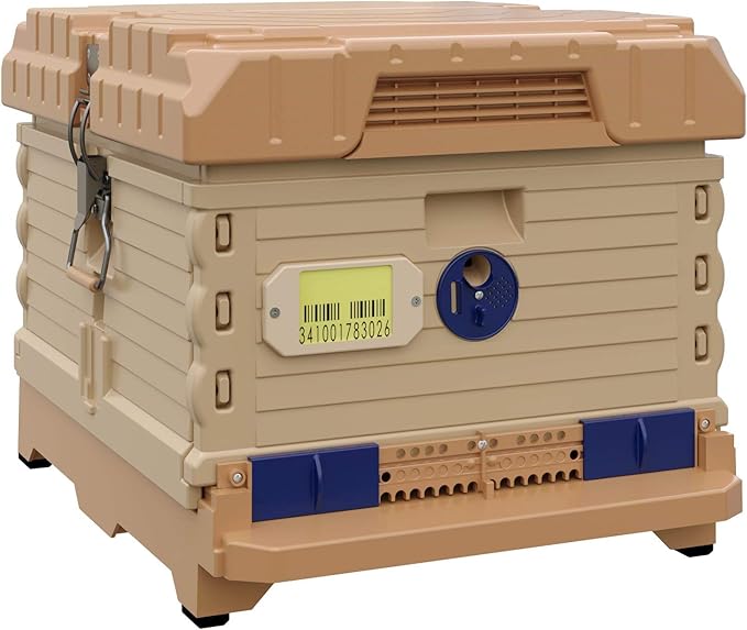 Ergo Insulated 10 Frame Bee Hive Set [NO Frames Included] (Single Hive, Tan Body Blue Entrance)