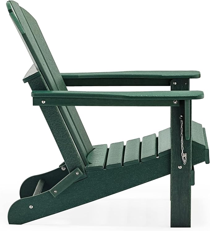 WO Home Furniture Adirondack Chairs Table Set of 3 PCS Outdoor Folding Chairs Side End Table Weather/UV Resistant for Lawn, Garden, Bon Fire, Balcony (Dark Green)