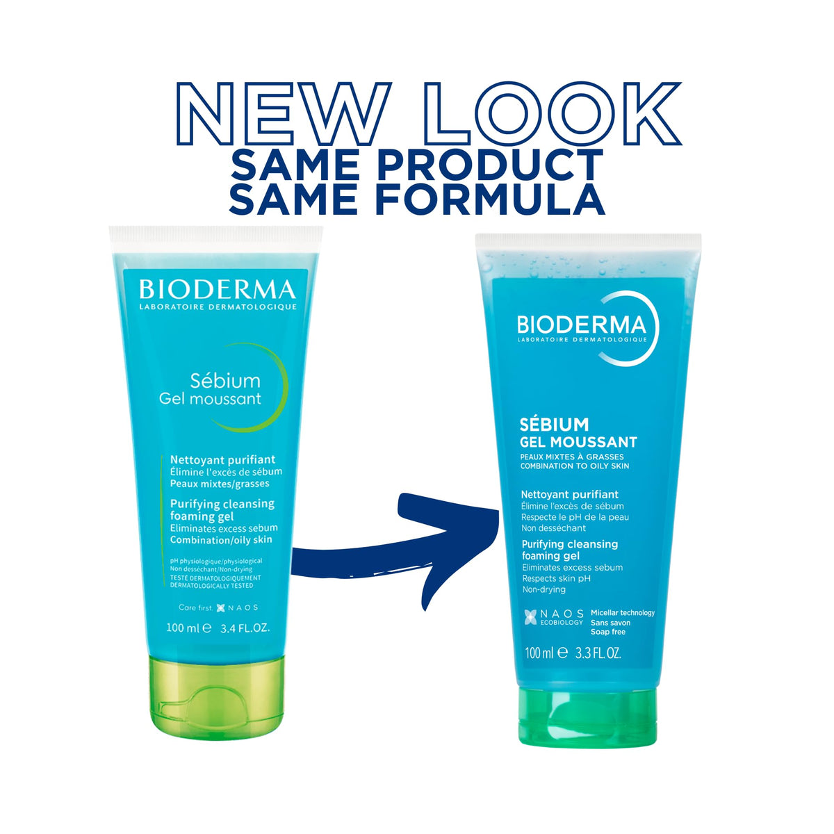 Bioderma Sébium Foaming Gel Gentle Face Cleanser Tube, Makeup Removing Cleanser, Skin Purifying Face Wash for Combination to Oily Skin, Travel Size 3.3 Fl Oz