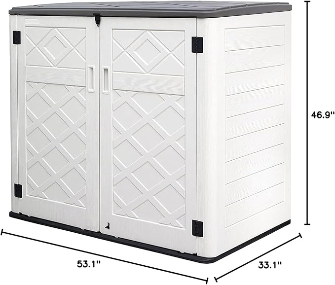 Resin Outdoor Storage Shed, 38 cu.ft Outdoor Storage Box Waterproof for Garden Tools, Patio Furniture, Trash Cans, Garage Storage, Customized Shelves & Lockable (Off White)