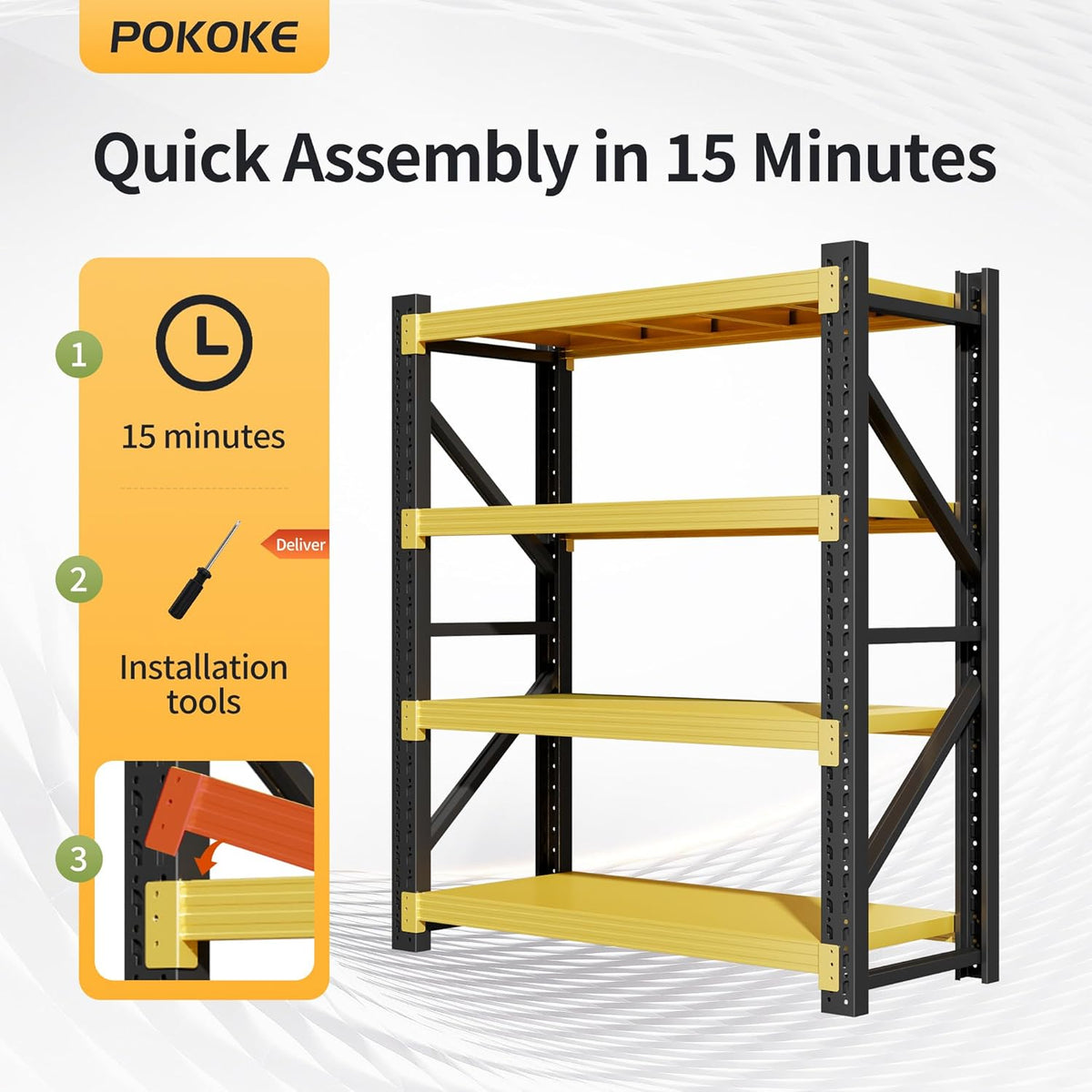Garage Shelving Unit, 4 Tier Heavy Duty Racks, Easy Assembly, Metal Racks with Adjustable Shelves, 3000 LBS Load Capacity,for Warehouse,Basement (Black&Yellow, 19.7" D x 59.1" W x 78.7" H)