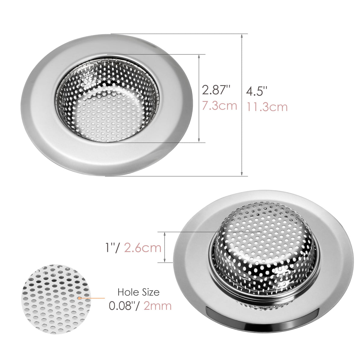 Kingrol 4.5" Kitchen Sink Strainers, 6-Pack Stainless Steel Drain Strainers