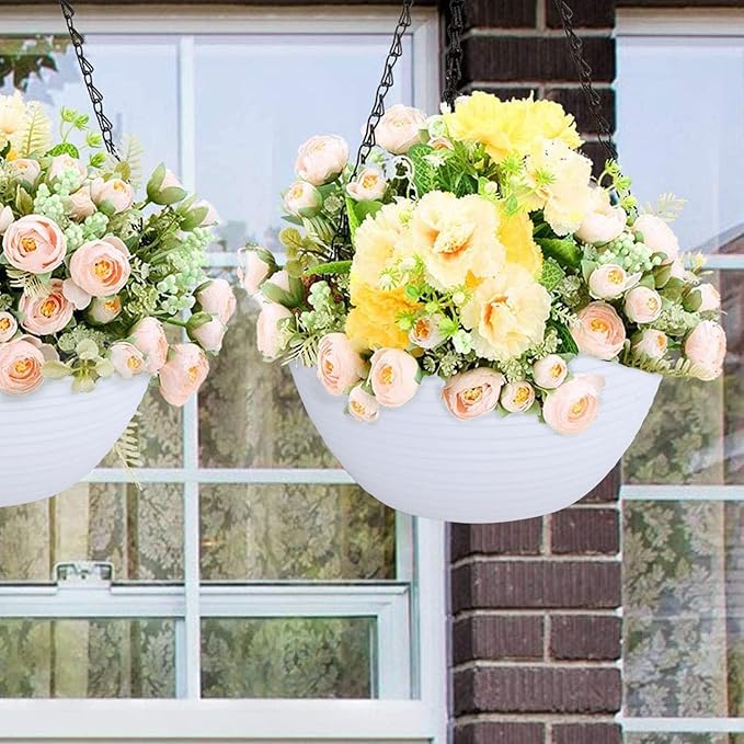 summer flower 2 Pack Self Watering Hanging Planters 9.9 Inch Hanging Baskets Plant Pots for Indoor Outdoor Hanging Plant Holder for Garden Porch Ceiling -White, Plant Not Included