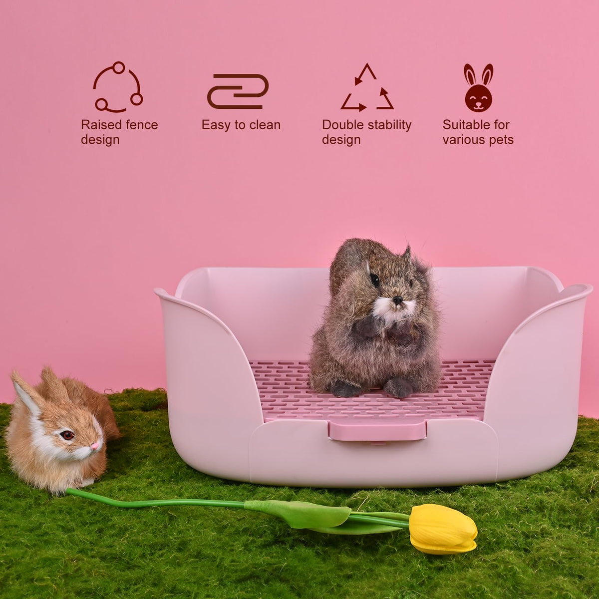 RUBYHOME Large Bunny Litter Box (15.5" x 11.1" x 6.2") Small Animal Litter Pet Toilet Potty Trainer Corner Litter Bedding Box Pet Pan for Rabbit Guinea Pig Easy to Clean (Purple)
