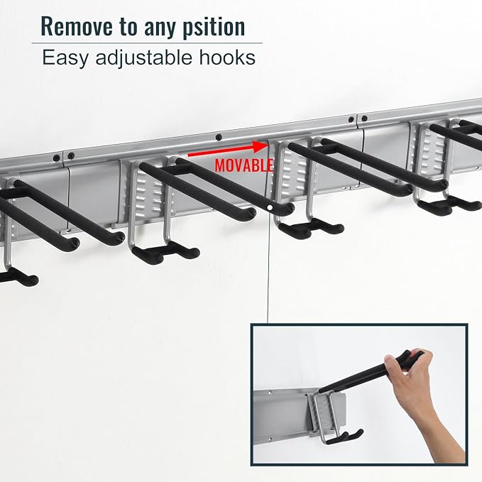 Wall Mount Tool Storage Rack, Heavy Duty Garage Organizer, Garden Hooks and Hangers, Hold Up to 350lbs Grey AK806
