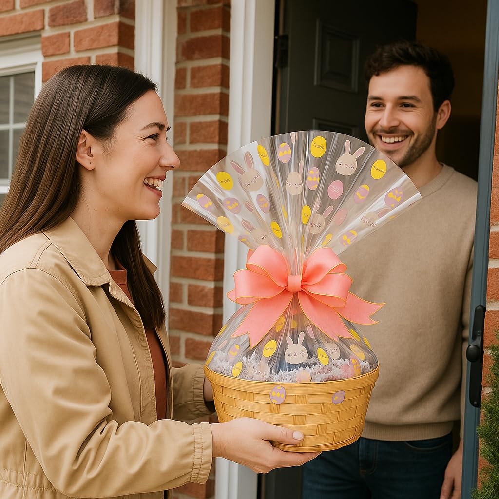 Easter Basket with Chocolate, Candy & Snacks - 10 Inch Easter Wrapped Gift Basket - Spring Holiday Treats for Family, Friends & Coworkers (Premium)