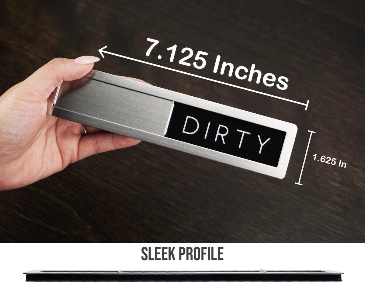 Stainless Steel Dishwasher Magnet Clean Dirty Sign - Premium Magnetic Signs That Say Clean/Dirty - Optional Sticker Adhesive for Non-Metal Surface Dish Washers - Black & White Minimalistic Style