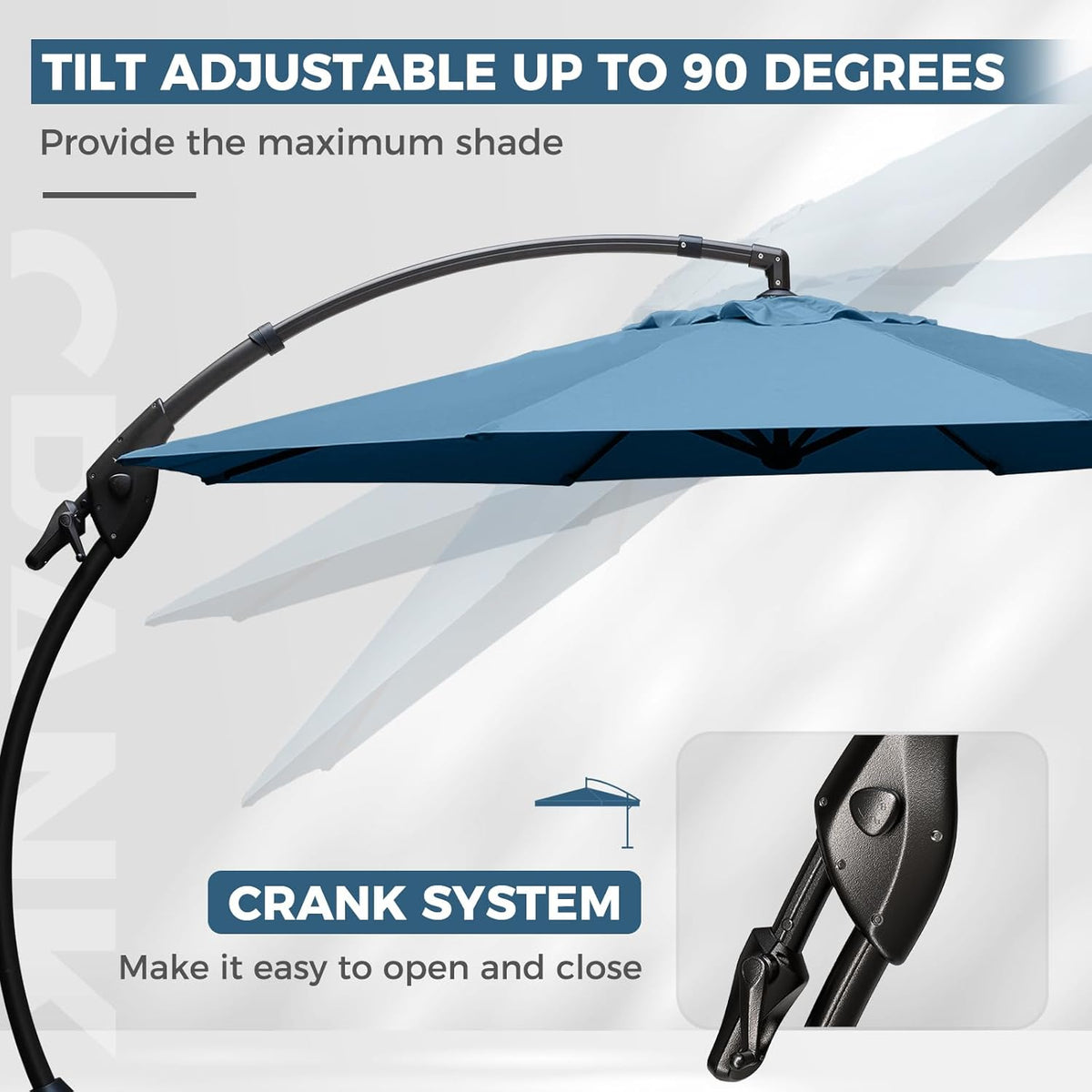 Grand patio 12 FT Sunbrella Cantilever Umbrella with Base Outdoor Aluminum Offset Umbrella with Tilt Adjustment (Sapphire Blue, 12 FT-Sunbrella)
