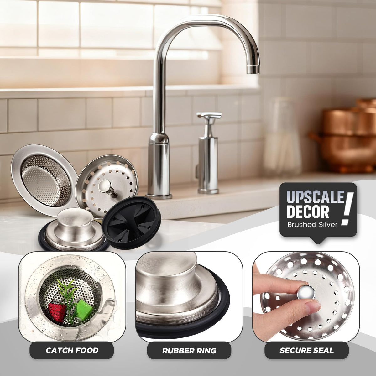 Yiyiring 4 Pcs Brushed Silver Garbage Disposal Splash Guard and Stopper