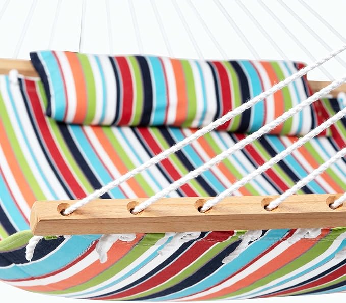 Lazy Daze 12 FT Sunbrella Fabric Hammock with Spreader Bars and Free Pillow Fits for Two Persons, All Weather and Fade Resistant for Patio Yard, 450 lbs Weight Capacity, Carousel Confetti